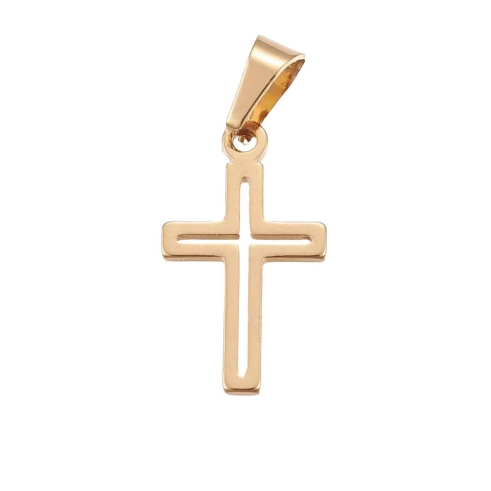 5066 10Pcs Hollow Religious Cross Pendants Golden Stainless Steel Crucifix